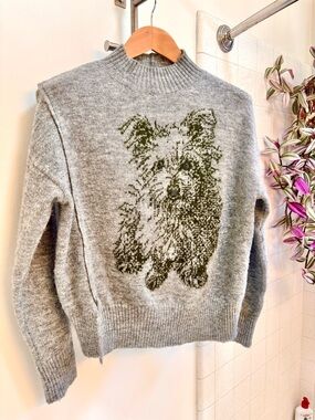 Moth Anthropologie Womens Gray Dog Terrier Sweater Size Small Academia Camping